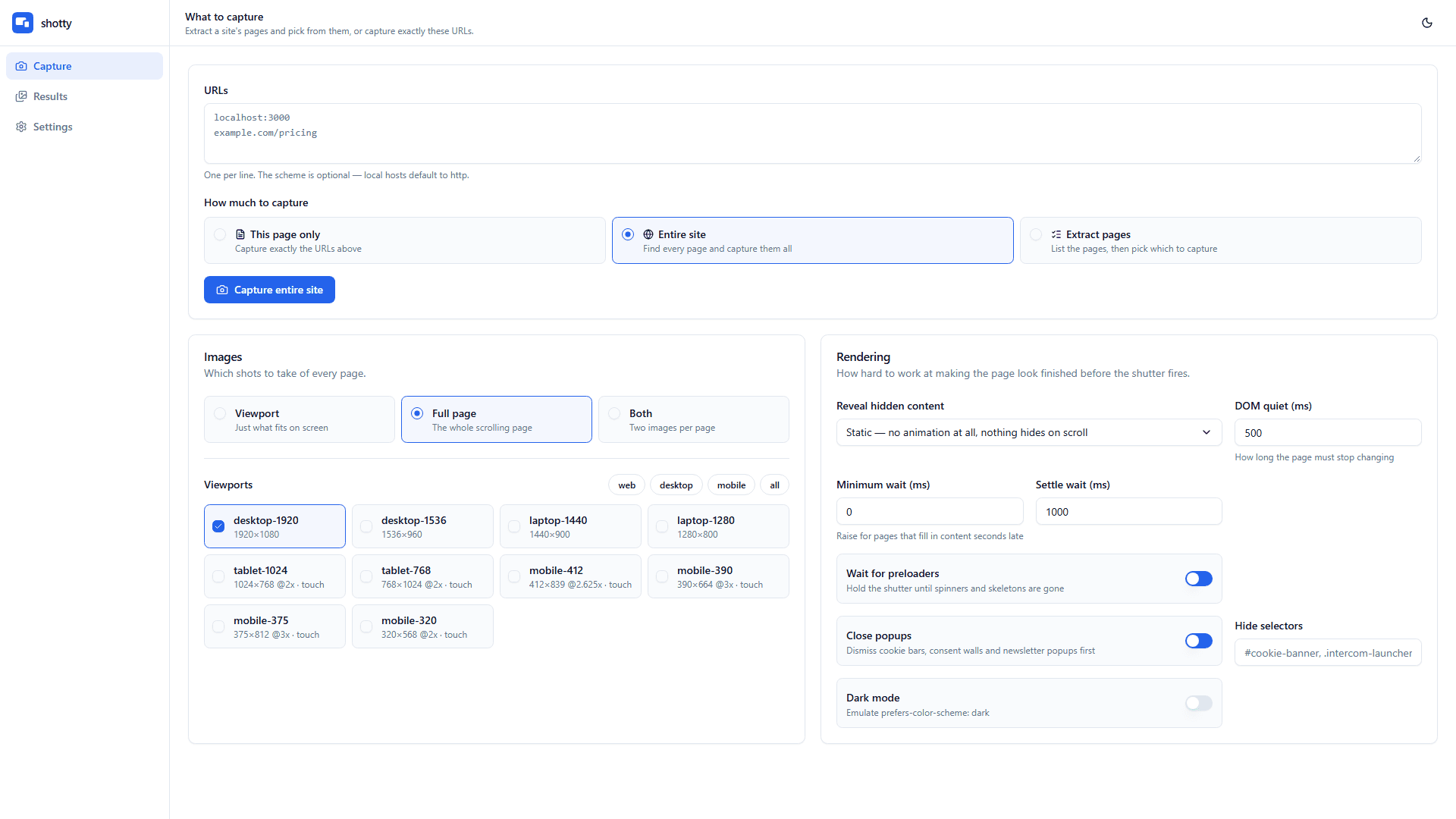 Shotty Captures Full Page — Web App project thumbnail by CodeDarbar